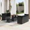 Set de sofa de gradina Gossi cu 8 piese si perne negru poliratan acacia, set de dining de gradina Gossi cu 3 piese si perne negru poliratan acacia