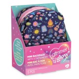 Mini ghiozdanel cu accesorii de papetarie, Glimmer &amp; Glow, 5 piese