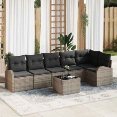 vidaXL Set de canapele pentru grădină cu pernă 7 pcs Gri Rattan poli 3346069