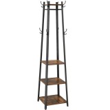 VASAGLE Cuier de haine cu 3 rafturi, suport cu carlige, din otel, 43x43x180 cm, stil industrial, maro rustic si negru Household NewTrend