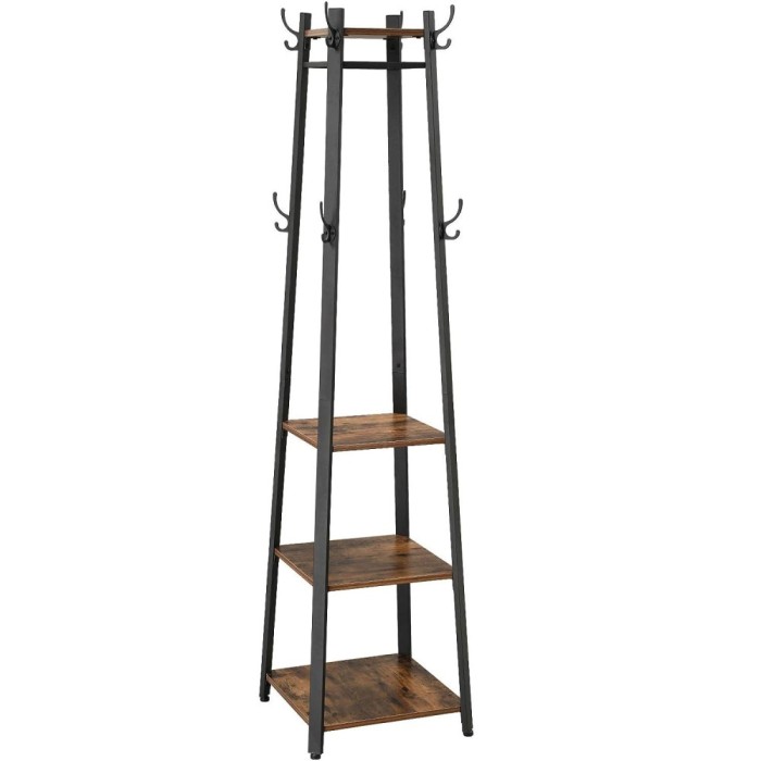 VASAGLE Cuier de haine cu 3 rafturi, suport cu carlige, din otel, 43x43x180 cm, stil industrial, maro rustic si negru Household NewTrend