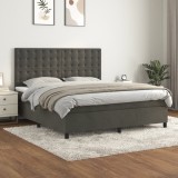 Cumpara ieftin Pat box spring cu saltea, gri &icirc;nchis, 180x200 cm, catifea