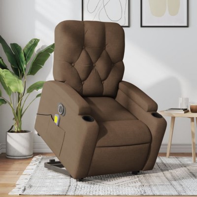 vidaXL Fotoliu electric de masaj rabatabil cu ridicare, maro, textil foto