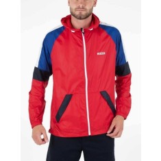 Jacheta Colourblock Windrunner barbati cu gluga si logo, rosu, L