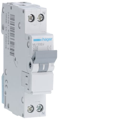 Siguranta automata 32A 1P+N Curba C 4.5Ka Hager MJ532J