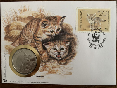 yemen - feline - FDC cu medalie, fauna wwf foto