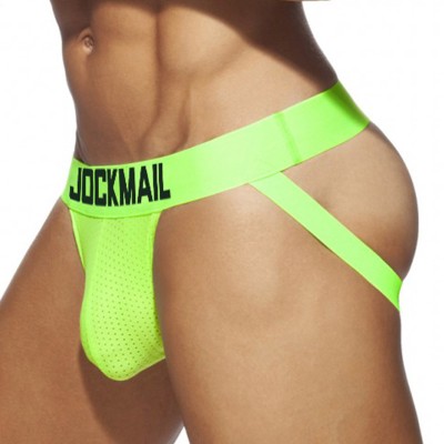 Sexy Chiloti Jockstrap Barbati JockMail Push Up Suspensor Open Back Fluorescent foto