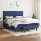 VidaXL Pat continental cu saltea, albastru, 160x200cm, material textil 3136851