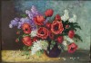 E. Nagel - Vas cu liliac si maci, Ulei/Carton, 69.5x50 cm, Semnat, Album Arta