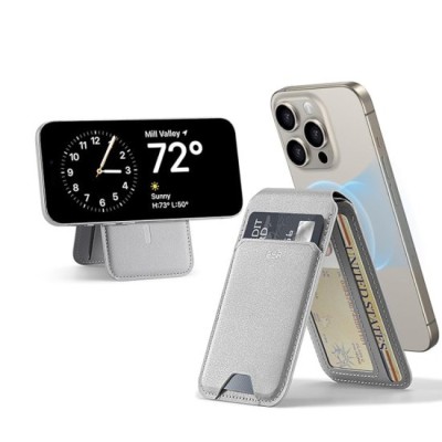 Suport de Birou Tip Portofel din Piele Ecologica - ESR Holder MagSafe HaloLock - Light Tan foto