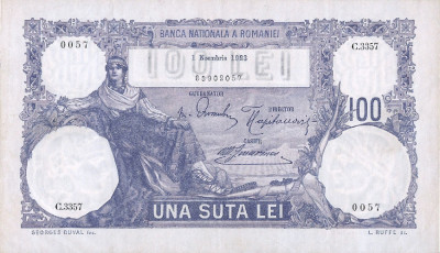 REPRODUCERE bancnota 100 lei 1 noembrie 1923 Romania foto