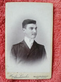 Fotografie tip carte postala, adolescent cu mustata, 1902