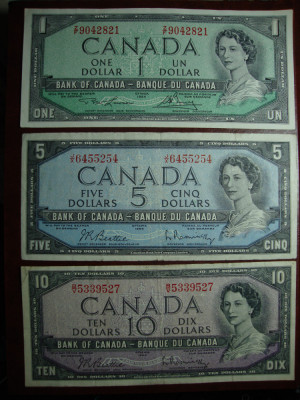 SET CANADA SET 1-5-10 DOLARI 1954 foto