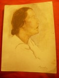 Acuarela - Portret femeie , semnat Marcella , dim.= 17x23cm