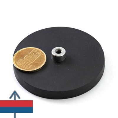 Magnet neodim oală D 66 mm cauciucat cu g&amp;acirc;t filet interior foto