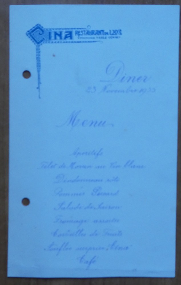 Meniu Restaurant Cina din Bucuresti , scris de mana , 23 Nov. 1935 ,  autograf | Okazii.ro