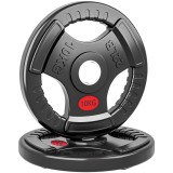 SPORTNOW Set Discuri Greutăți 2 x 10 kg cu Orificiu de 5 cm și 3 M&acirc;nere, Oțel cu Acoperire din Plastic, Negru | Aosom Romania