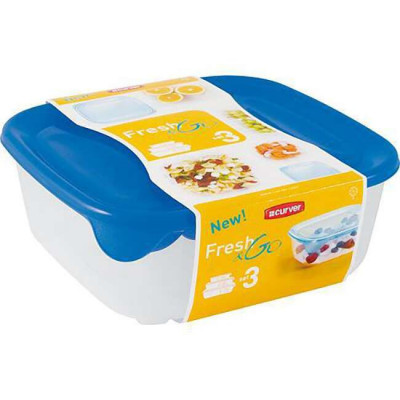 Cutie/caserola alimente, plastic, etansa, albastru, set 3 buc, 0.25/0.8/1.7 L, Curver&amp;reg; Fresh&amp;amp;Go foto