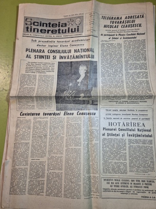ziarul scanteia tineretului 23 octombrie 1989 - cuvantarea elenei ceausescu,