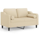 Canapea cu 2 locuri cu pernute, crem, 120 cm, textil