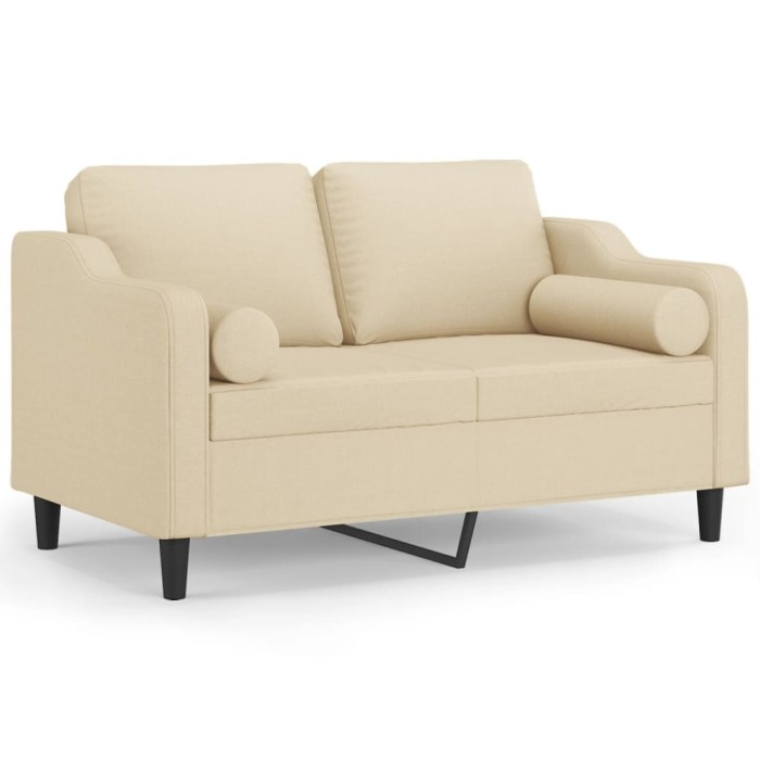 Canapea cu 2 locuri cu pernute, crem, 120 cm, textil