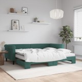 Cumpara ieftin Pat de zi cu extensie și saltele verde &icirc;nchis 90x200 cm catifea