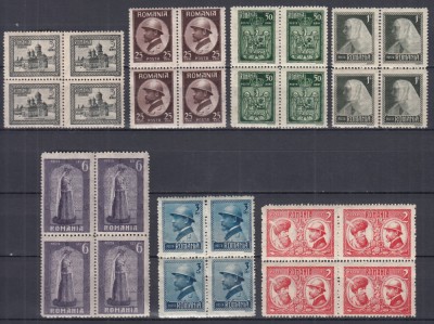 ROMANIA 1922 LP 73 INCORONAREA REGELUI LA ALBA IULIA BLOCURI DE 4 TIMBRE MNH foto