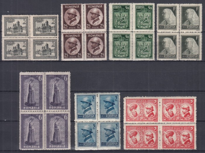 ROMANIA 1922 LP 73 INCORONAREA REGELUI LA ALBA IULIA BLOCURI DE 4 TIMBRE MNH
