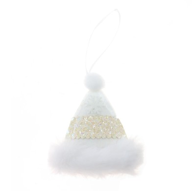 Decoratiune Craciun, tip caciulita, alb, 10 cm, SYWWTSB-6621124 foto