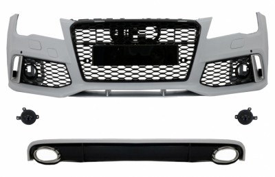 Bara Fata &amp;amp; Difuzor Bara Spate cu Ornamente Evacuare AUDI A7 4G (2010-2014) RS7 Design Performance AutoTuning foto