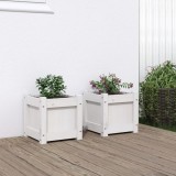 Set 2 Jardiniere Gradina Gossi, 31x31x31cm, Lemn Pin Masiv, Alb, Ghiveci Exterior Terasa
