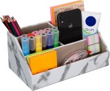 Organizator pentru birou AINAK, piele PU/MDF, gri, 24 x 13,5 x 12 cm
