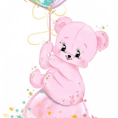 Sticker decorativ cu Ursulet cu balon, Roz, 95 cm, 1239-26ST
