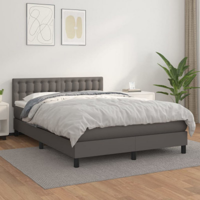 vidaXL Pat box spring cu saltea, gri, 140x200 cm, piele ecologică foto