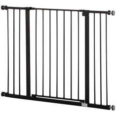 PawHut Poartă pentru C&acirc;ine Extensibilă cu Deschidere Amplă, Poartă de Siguranță din Oțel și Plastic, 76-107x76 cm, Negru | Aosom Romania
