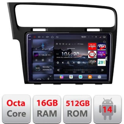 Navigatie VW Golf 7 2013-2020 Edotec Kit-491 8 core QLED 2K 16+512 360 Android Waze USB Navigatie Internet Youtube Radio CarStore Technology