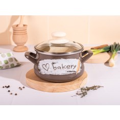 Oala cu capac din sticla Bakery Metalac, email, 14cm, 1.65l