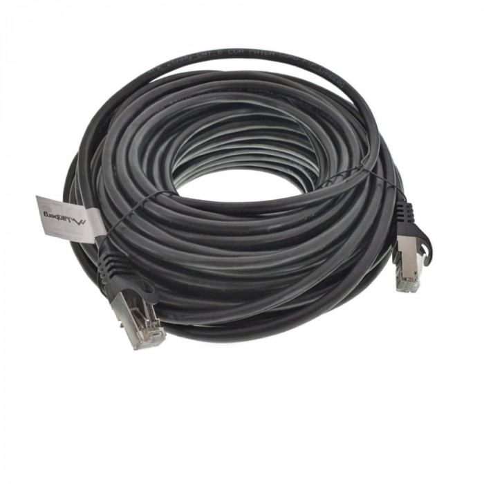 Cablu ecranat FTP, Lanberg 41897, cat 6, lungime 15m, AWG 26, 250 MHz, mufat 2xRJ45, ethernet, negru