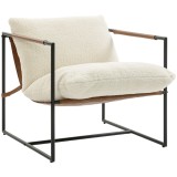 HOMCOM Fotoliu de salon, fotoliu auxiliar tapițat &icirc;n țesătură bouclette, șezut lat și structură din oțel, 77x91x80cm, crem | Aosom Romania