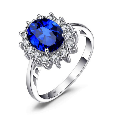 Inel din argint cu safir albastru si zirconiu, Royal Sapphire (Marime inel: 6) foto