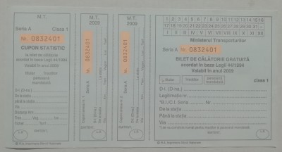 QW13 10 - 2009 - militar - document transport gratuit pentru militari - clasa I foto