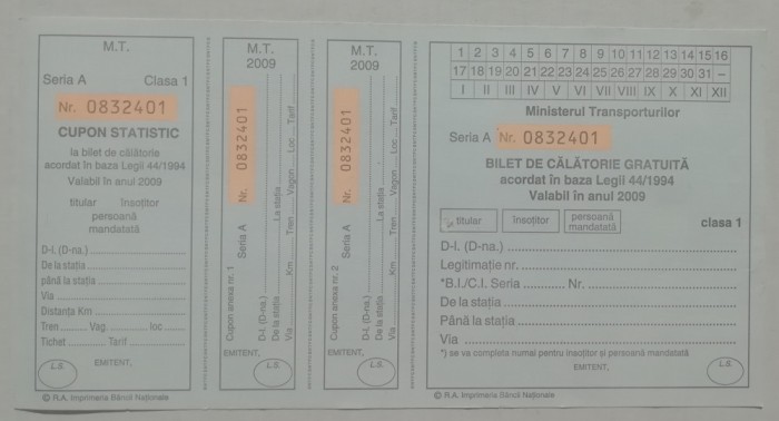 QW13 10 - 2009 - militar - document transport gratuit pentru militari - clasa I
