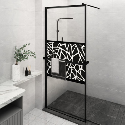 vidaXL Paravan duș walk-in cu raft negru 100x195cm sticlă ESG/aluminiu foto