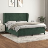 vidaXL Pat box spring cu saltea, verde &icirc;nchis, 160x200 cm, catifea