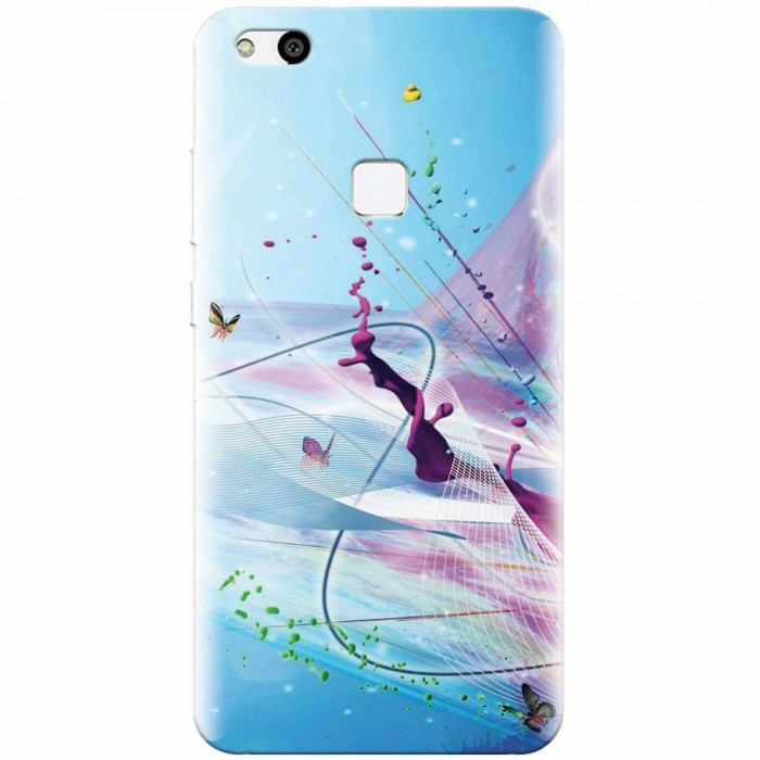 Husa silicon pentru Huawei P10 Lite, Artistic Paint Splash Purple Butterflies