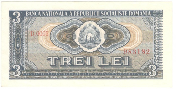 Romania lot bancnote 1966 (3 lei 1966 UNC)