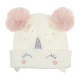 Caciula Tricotată Unicorn Ecru cu Urechi Pompon pentru Fete - 9 Luni, CMCLASS