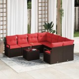 vidaXL Set de canapea cu pernă Manual 9 pcs Maro și roșu poliratan 3346324