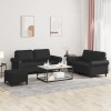 VidaXL Set de canapele cu perne, 3 piese, negru, piele ecologică