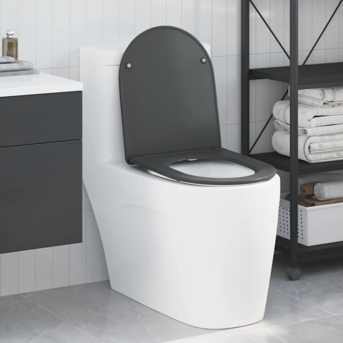 vidaXL Capac WC cu eliberare rapidă &icirc;nchidere lentă antracit duroplast
